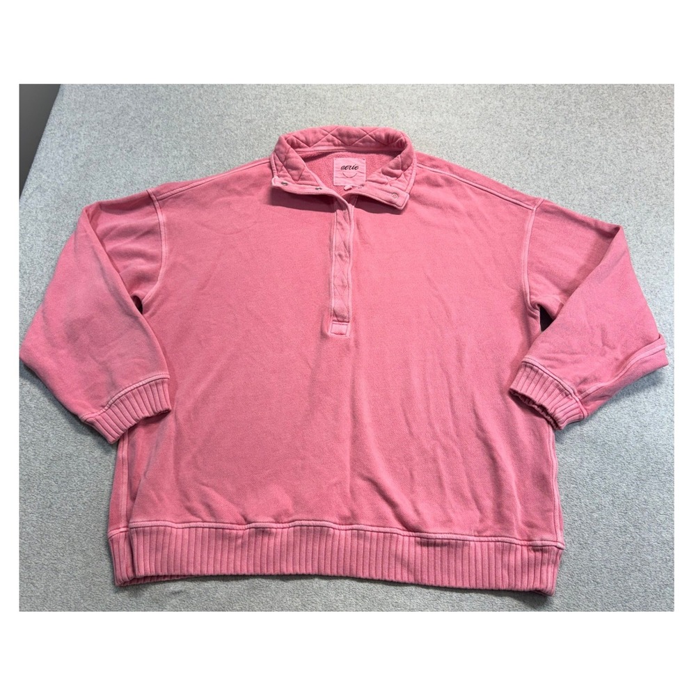 Aerie Sweatshirt Womens M Pink Oversized Quarter Snap Pullover Quilted Collar